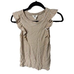 Betsey’s Boutique Waffle Knit Tan and White Striped Ruffle Sleeve Top Size S
